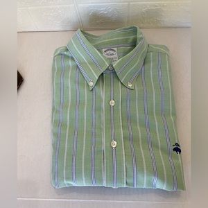 Brooks Brothers supima cotton green blue white striped shirt